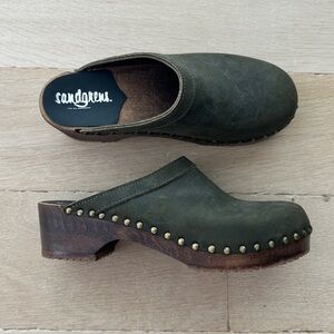 Sandgrens Olive Leather Studded Clog - Women's